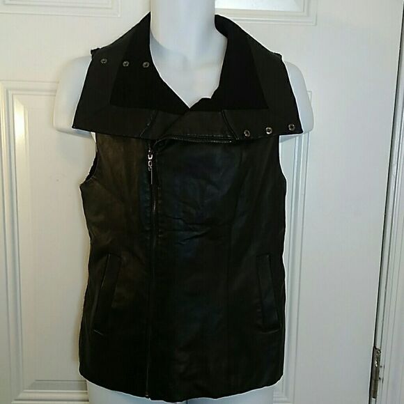 Echo motto faux leather vest with sweater back - Picture 1 of 8